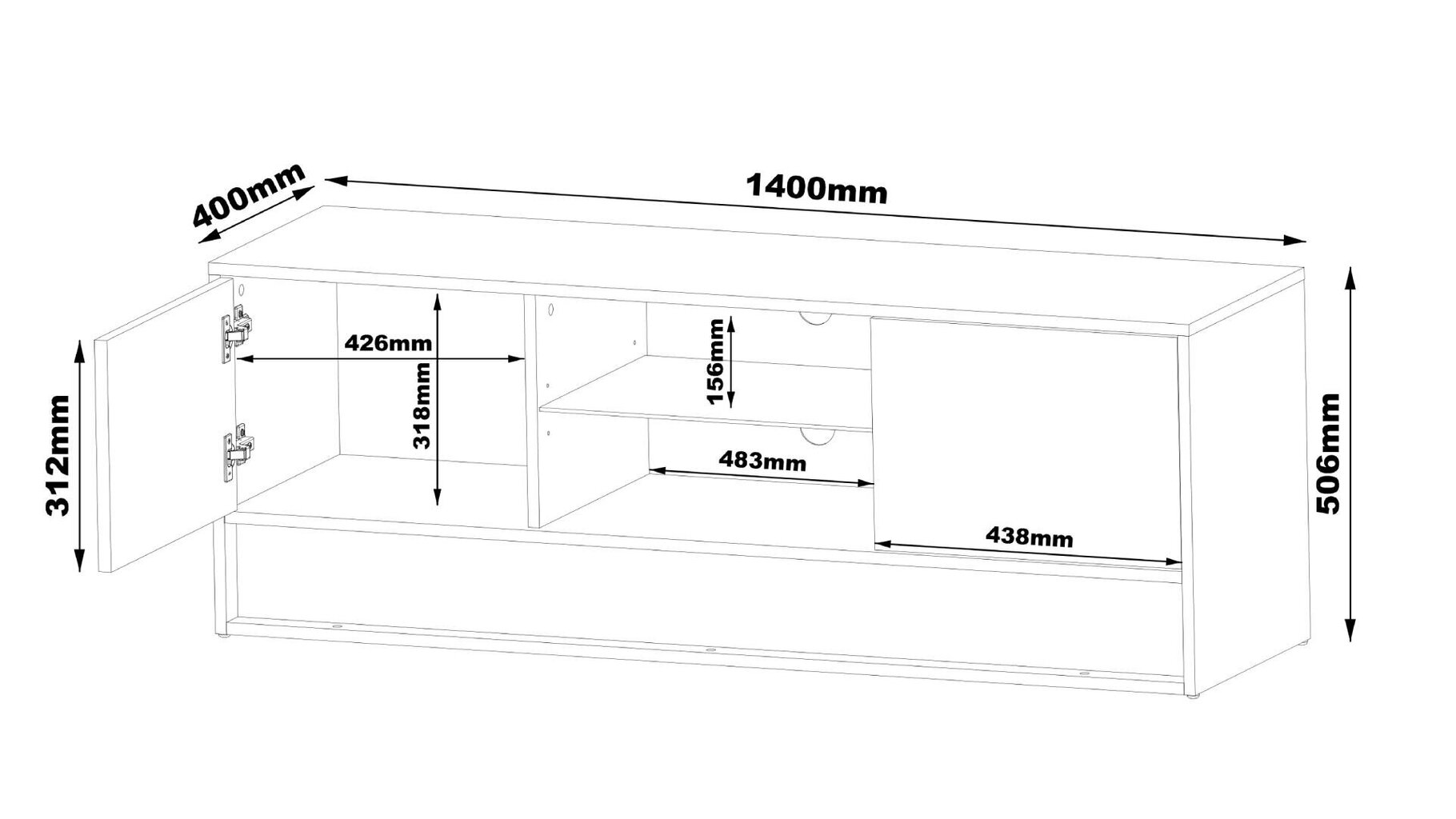 Tv-taso Vision FURNLUX CLASSIC, 140x40x50 cm, valkoinen hinta ja tiedot | TV-tasot | hobbyhall.fi