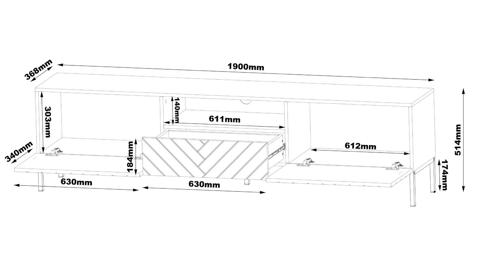 Tv-taso Gala FURNLUX CLASSIC, 190x37x52 cm, musta hinta ja tiedot | TV-tasot | hobbyhall.fi