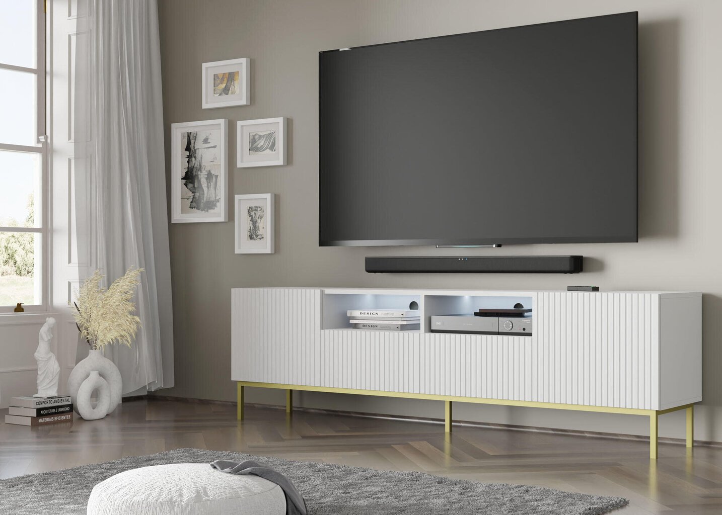 Tv-taso Ravenna Bck FURNLUX CLASSIC, 200x42x58 cm, valkoinen hinta ja tiedot | TV-tasot | hobbyhall.fi