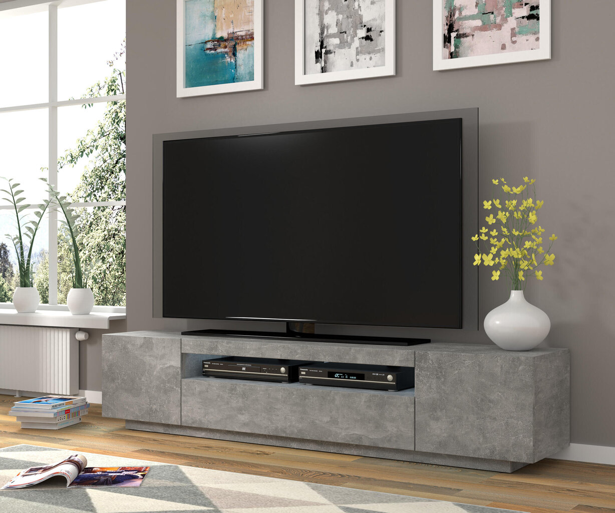 Tv-taso Aura FURNLUX CLASSIC, 200x37x42 cm, harmaa hinta ja tiedot | TV-tasot | hobbyhall.fi