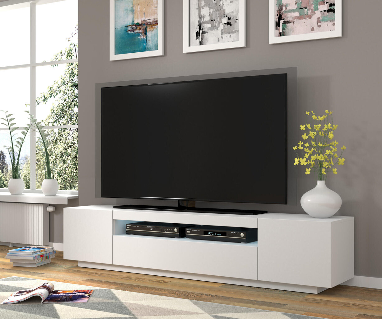 Tv-taso Aura FURNLUX CLASSIC, 200x37x42 cm, valkoinen hinta ja tiedot | TV-tasot | hobbyhall.fi