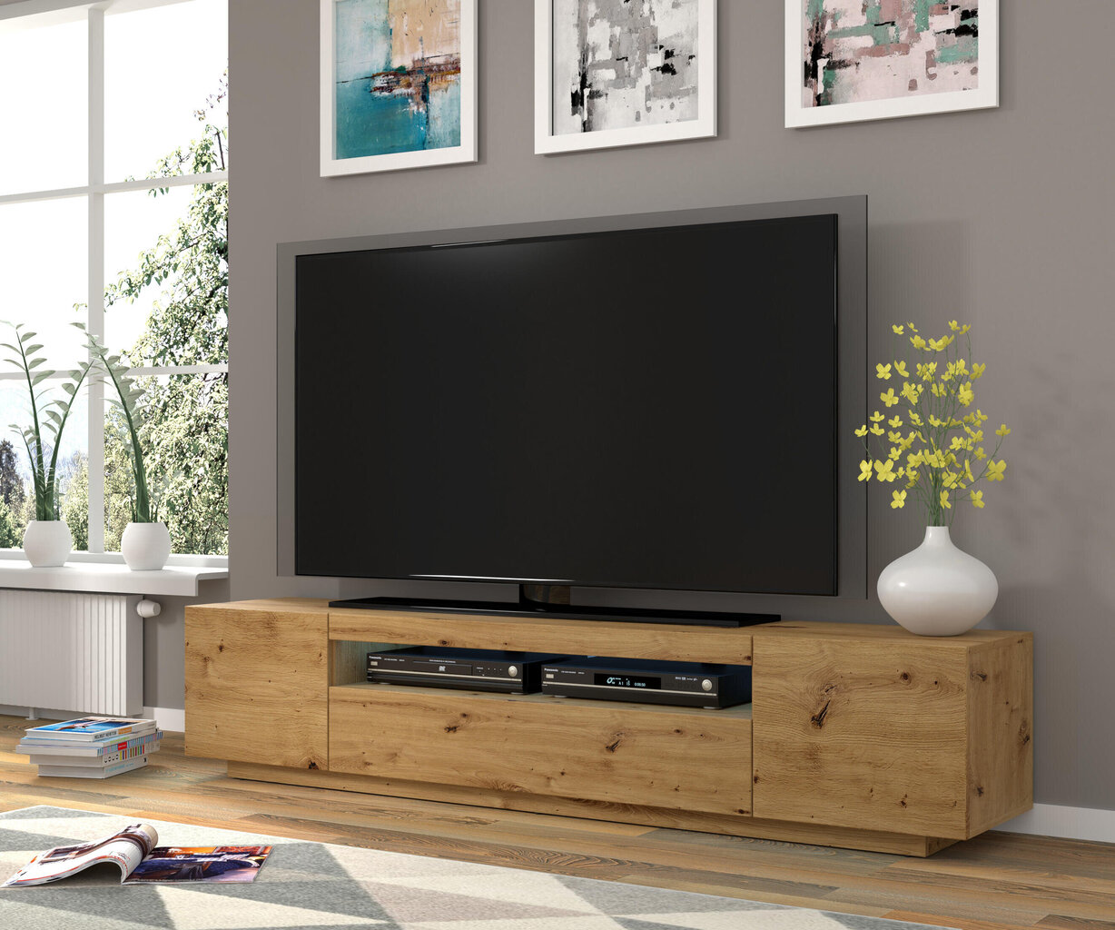 Tv-taso Aura FURNLUX CLASSIC, 200x37x42 cm, beige hinta ja tiedot | TV-tasot | hobbyhall.fi