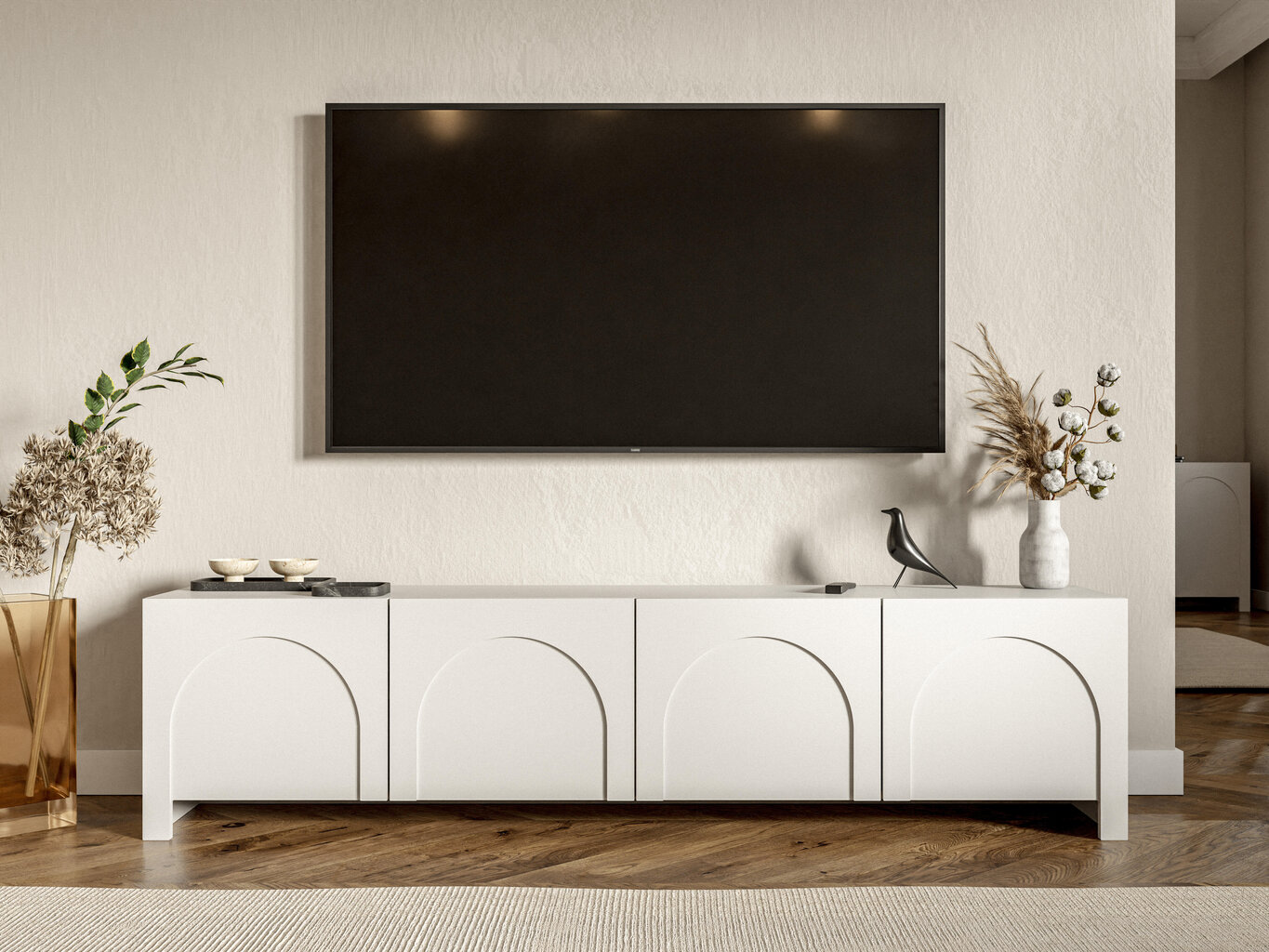 Tv-taso Arco FURNLUX CLASSIC, 204x35x51 cm, valkoinen hinta ja tiedot | TV-tasot | hobbyhall.fi