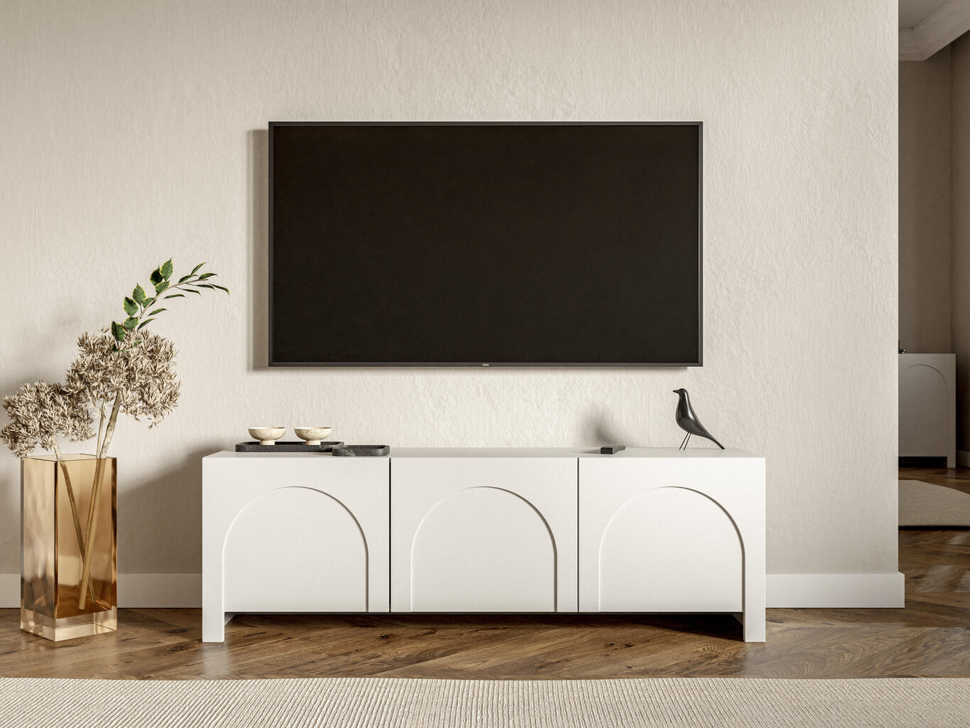 Tv-taso Arco FURNLUX CLASSIC, 150x35x49 cm, valkoinen hinta ja tiedot | TV-tasot | hobbyhall.fi