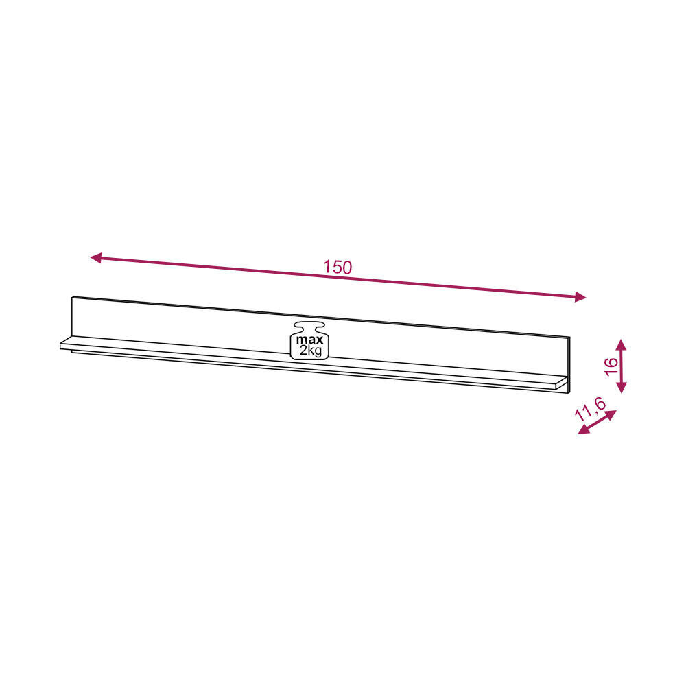 Seinähylly Diamo FURNLUX CLASSIC, 150x12x16 cm, beige hinta ja tiedot | Hyllyt | hobbyhall.fi