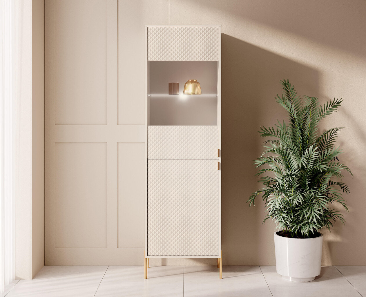 Vitriini Diamo FURNLUX CLASSIC, 54x42x190 cm, beige hinta ja tiedot | Vitriinit | hobbyhall.fi