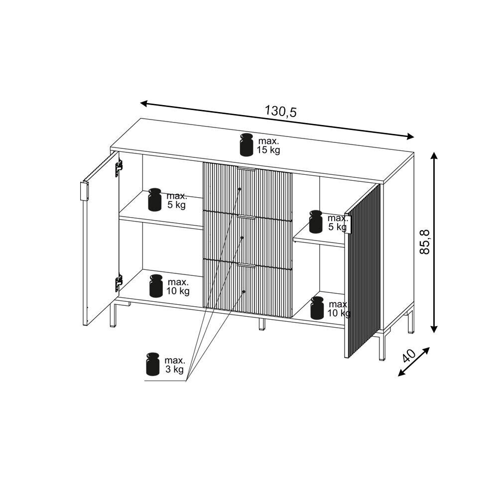 Senkki Flinn FURNLUX CLASSIC, 130x40x86 cm, musta hinta ja tiedot | Olohuoneen kaapit ja lipastot | hobbyhall.fi