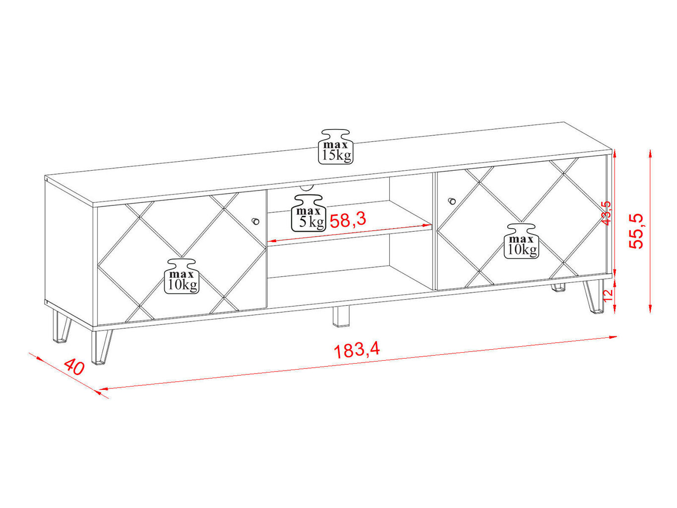 Tv-taso Bilbao FURNLUX CLASSIC, 183x40x55 cm, beige hinta ja tiedot | TV-tasot | hobbyhall.fi