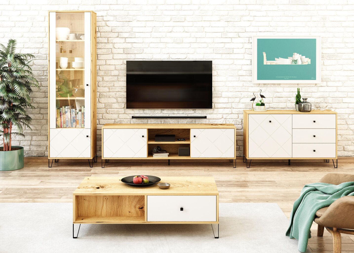 Tv-taso Bilbao FURNLUX CLASSIC, 183x40x55 cm, beige hinta ja tiedot | TV-tasot | hobbyhall.fi