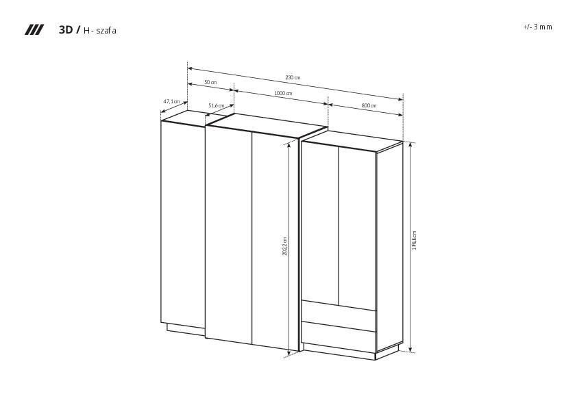 Vaatekaapi 3D FURNLUX CLASSIC, 230x52x202 cm, valkoinen hinta ja tiedot | Kaapit | hobbyhall.fi