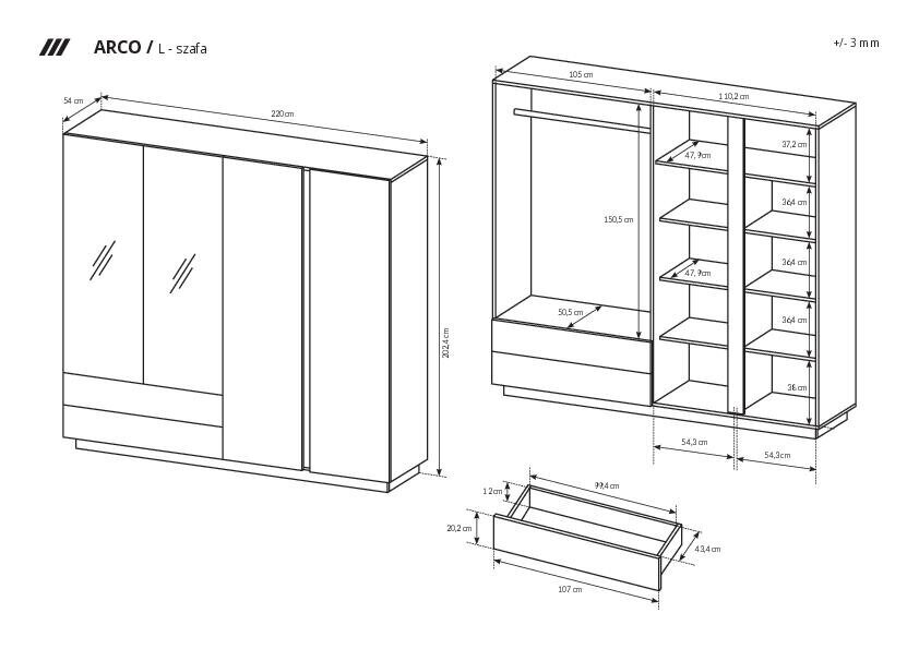 Vaatekaapi Arcade FURNLUX CLASSIC, 220x54x203 cm, valkoinen hinta ja tiedot | Kaapit | hobbyhall.fi