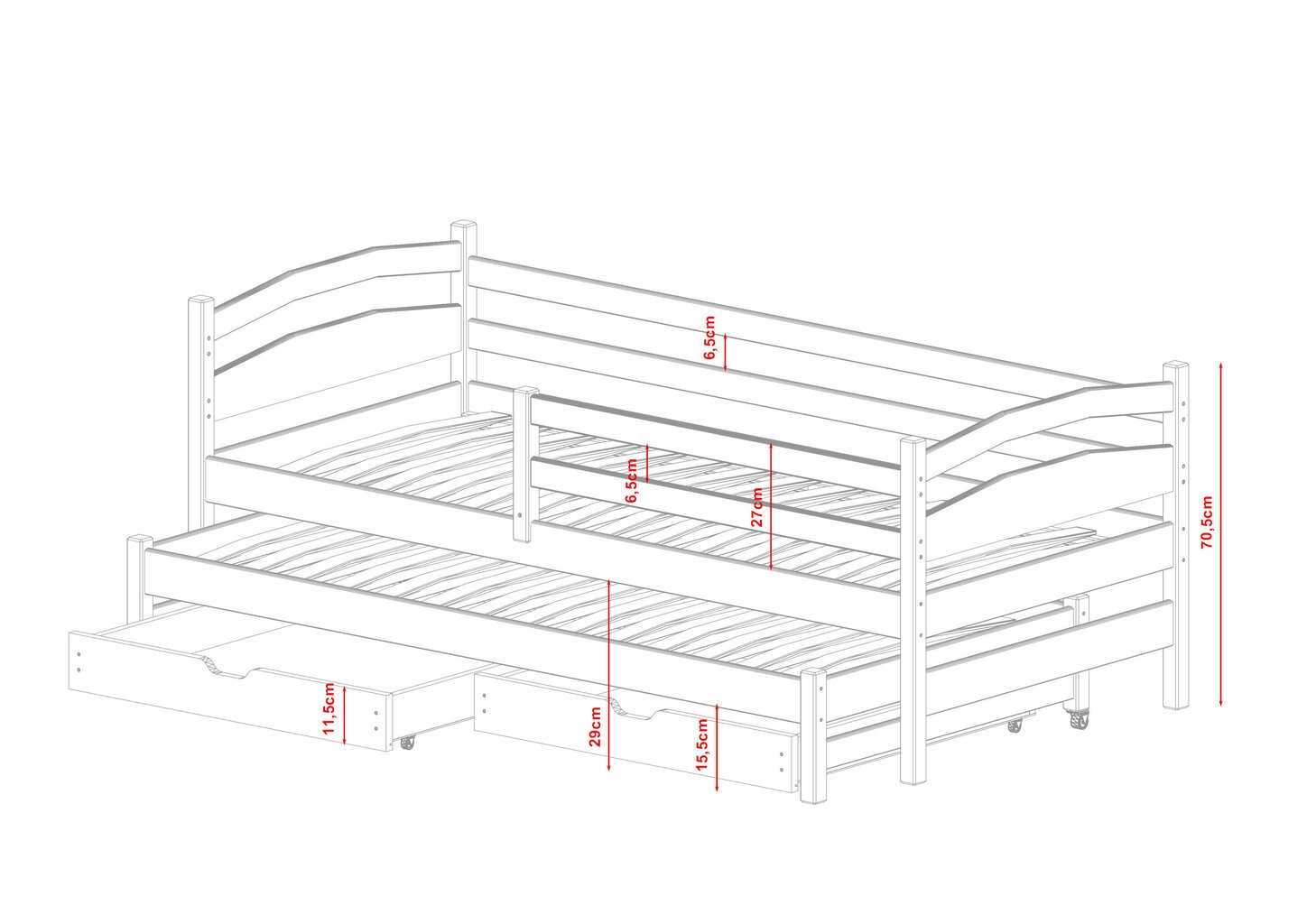 Lastensänky Tosia FURNLUX CLASSIC, 98x208x71 cm, valkoinen hinta ja tiedot | Lastensängyt | hobbyhall.fi