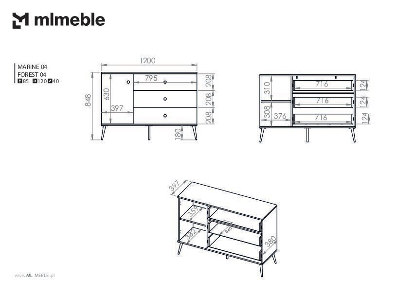 Senkki Marine FURNLUX CLASSIC, 120x40x85 cm, sininen hinta ja tiedot | Olohuoneen kaapit ja lipastot | hobbyhall.fi