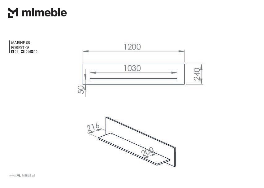 Seinähylly Marine FURNLUX CLASSIC, 120x22x23 cm, sininen hinta ja tiedot | Hyllyt | hobbyhall.fi