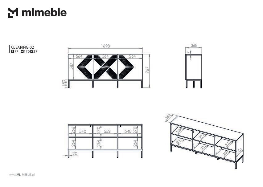 Senkki Clearing FURNLUX CLASSIC, 170x37x77 cm, valkoinen hinta ja tiedot | Olohuoneen kaapit ja lipastot | hobbyhall.fi