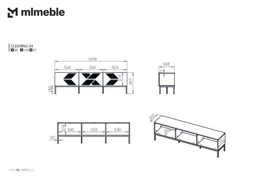 Tv-taso Clearing FURNLUX CLASSIC, 170x37x50 cm, valkoinen hinta ja tiedot | TV-tasot | hobbyhall.fi