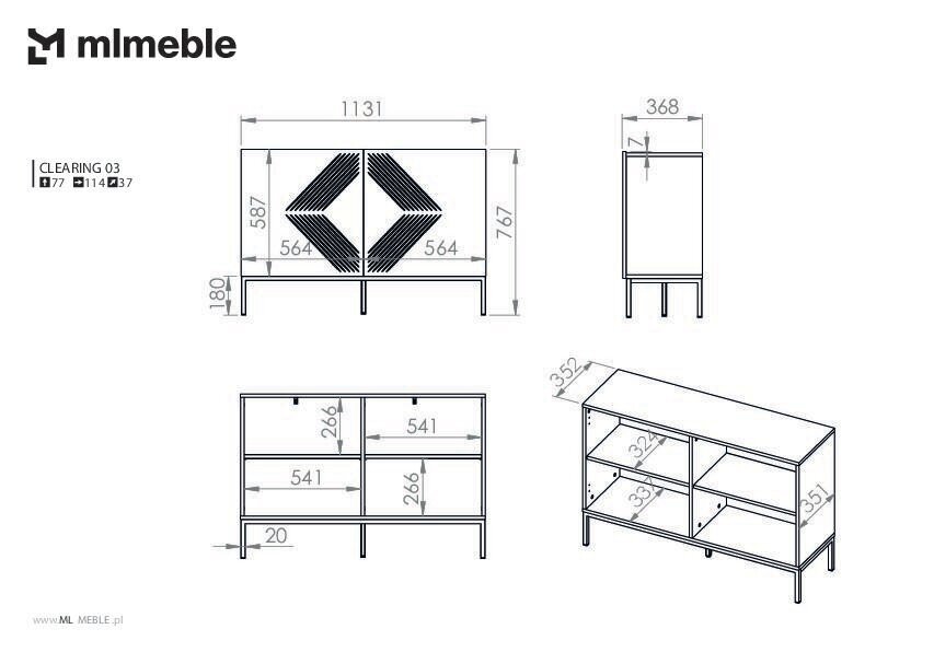 Senkki Clearing FURNLUX CLASSIC, 114x37x77 cm, valkoinen hinta ja tiedot | Olohuoneen kaapit ja lipastot | hobbyhall.fi