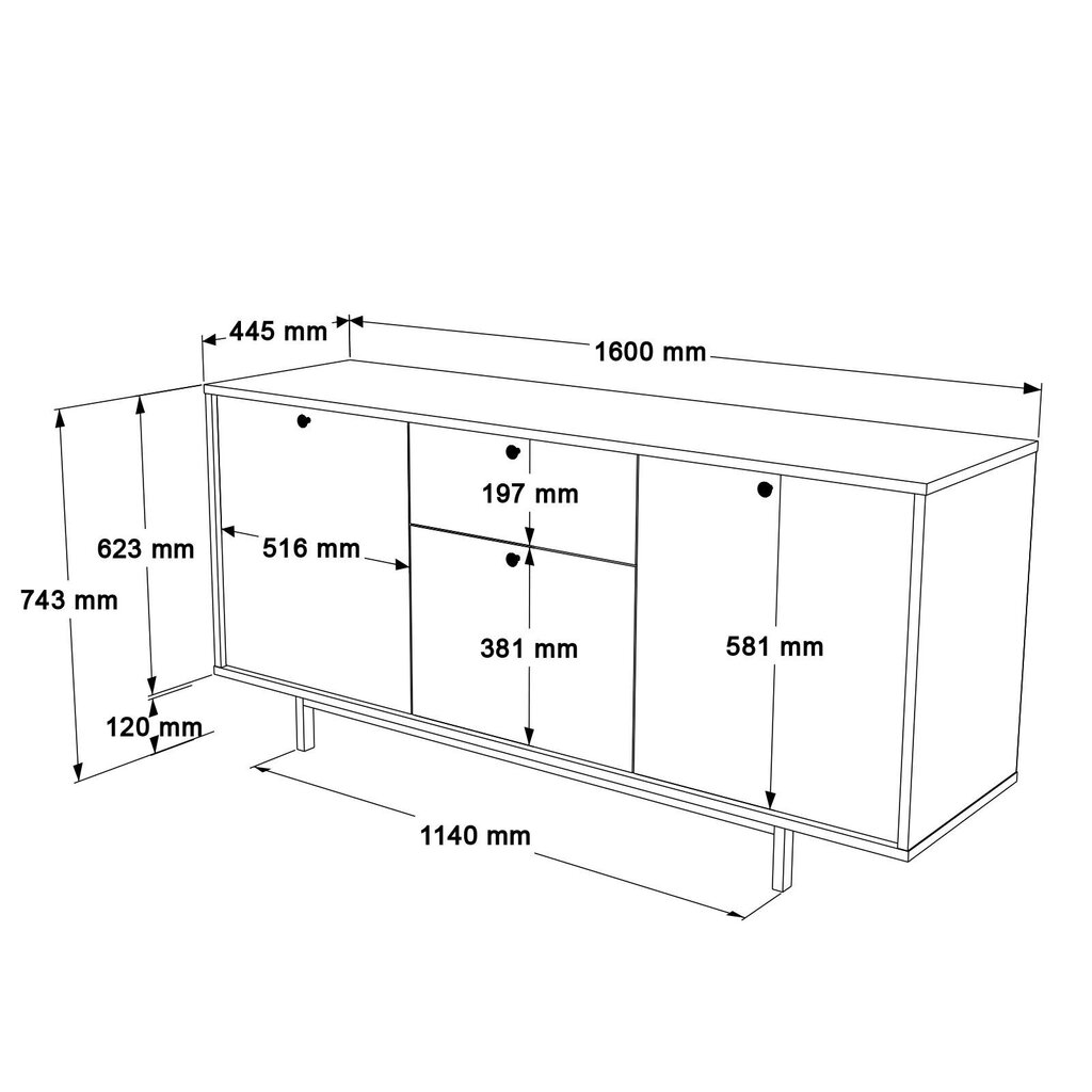 Senkki Crea FURNLUX CLASSIC, 160x45x74 cm, beige hinta ja tiedot | Olohuoneen kaapit ja lipastot | hobbyhall.fi