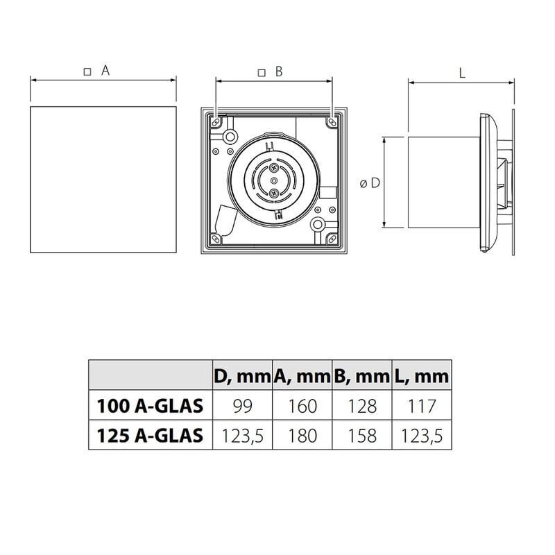 Pakotuuletin Vlano A-GLAS BK mustalla lasipaneelilla. hinta ja tiedot | Kylpyhuoneen tuulettimet | hobbyhall.fi