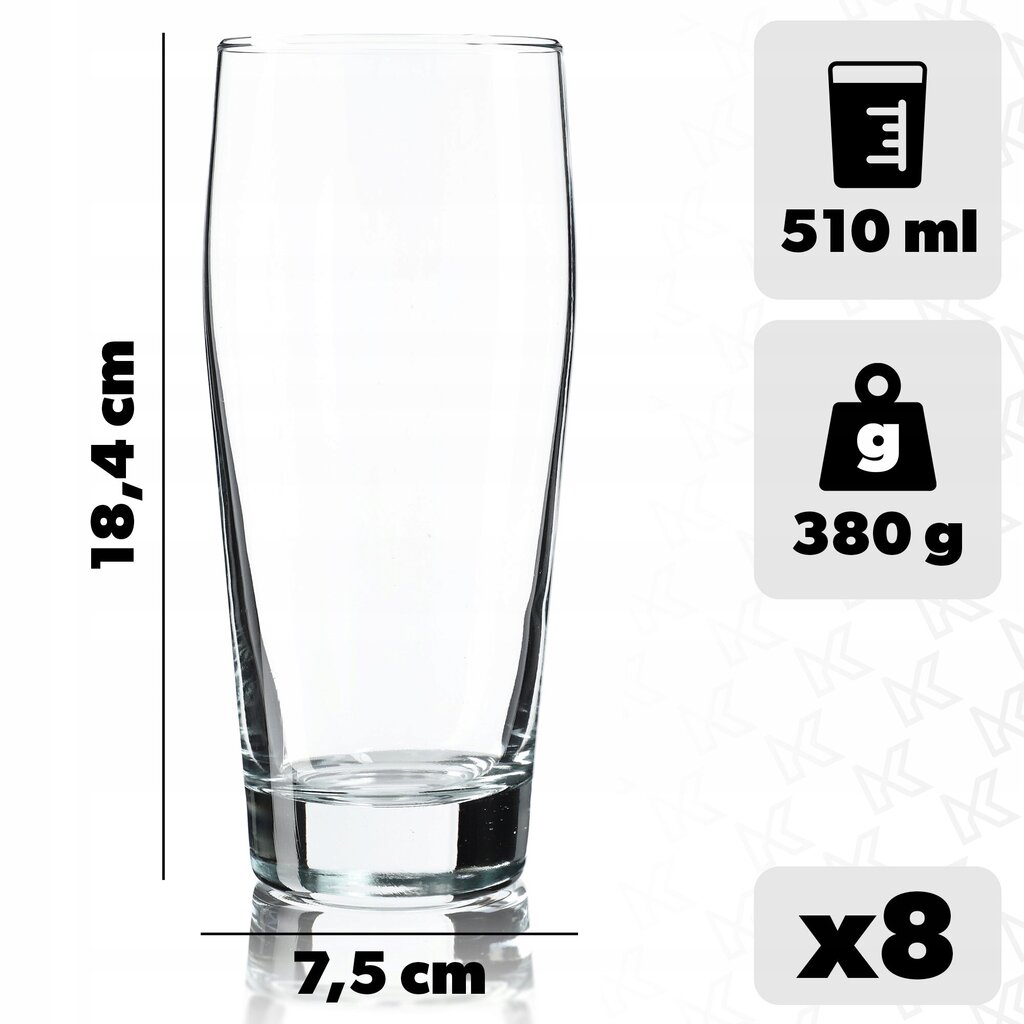 Olutmuki 510ml Glass Tall Glass Set Mukit 8 kpl hinta ja tiedot | Lasit, mukit ja kannut | hobbyhall.fi