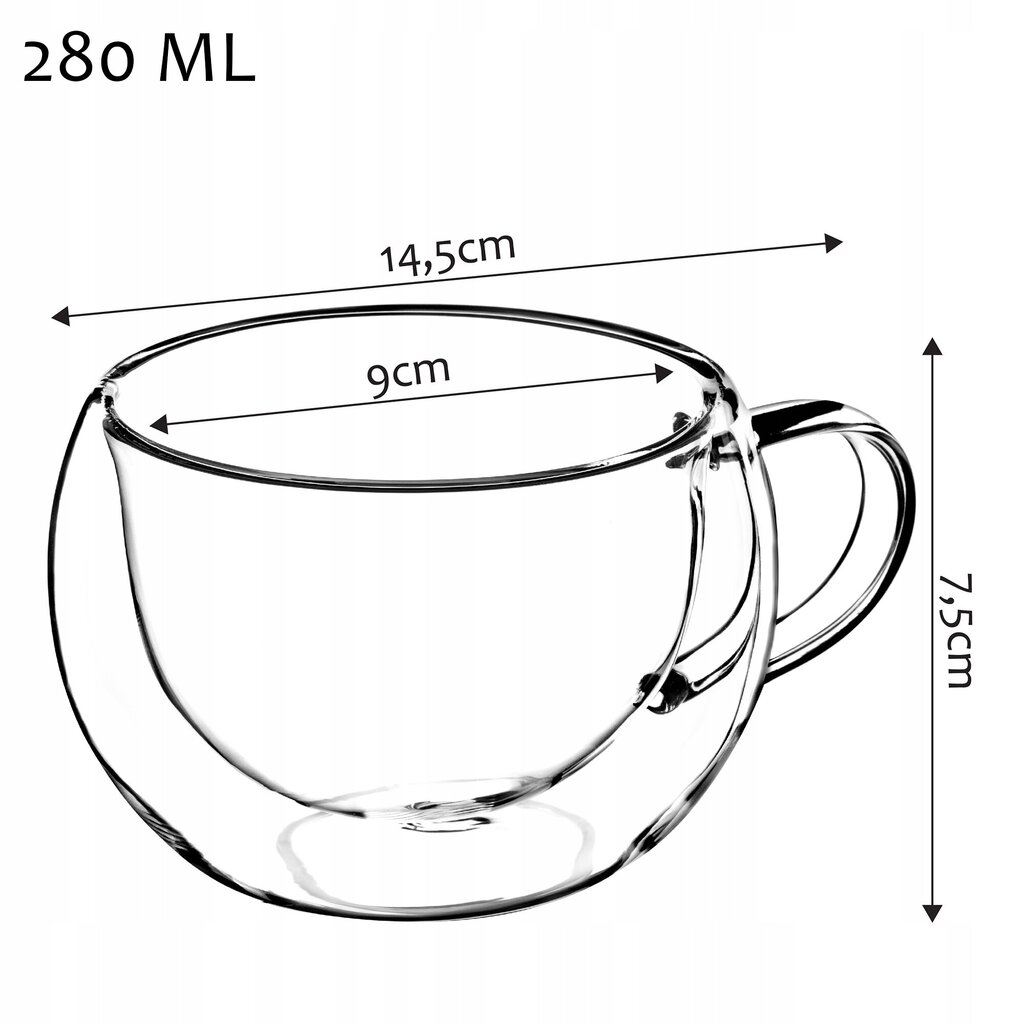 Double Wall Cup Lasi 280ml 4 kpl hinta ja tiedot | Lasit, mukit ja kannut | hobbyhall.fi