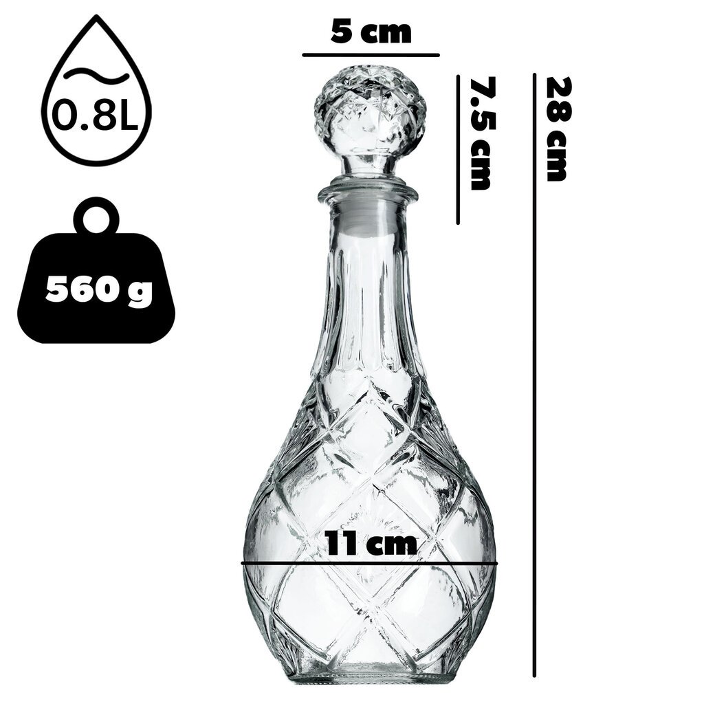 6x viskialkoholikahvi, kristalli 0,8 l lasipullo korkilla hinta ja tiedot | Lasit, mukit ja kannut | hobbyhall.fi