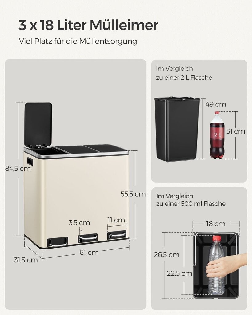 Roskakori Songmics, 61,5 x 31,5 x 56 cm, kultainen hinta ja tiedot | Roska-astiat | hobbyhall.fi