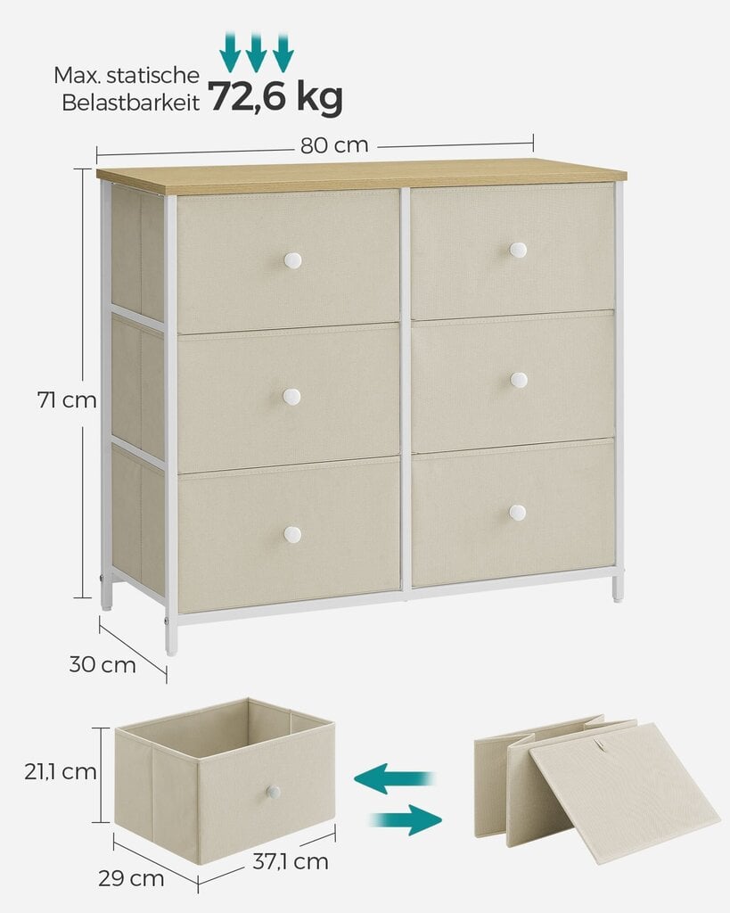 Senkki Songmics, 30 x 80 x 71 cm, beige hinta ja tiedot | Olohuoneen kaapit ja lipastot | hobbyhall.fi