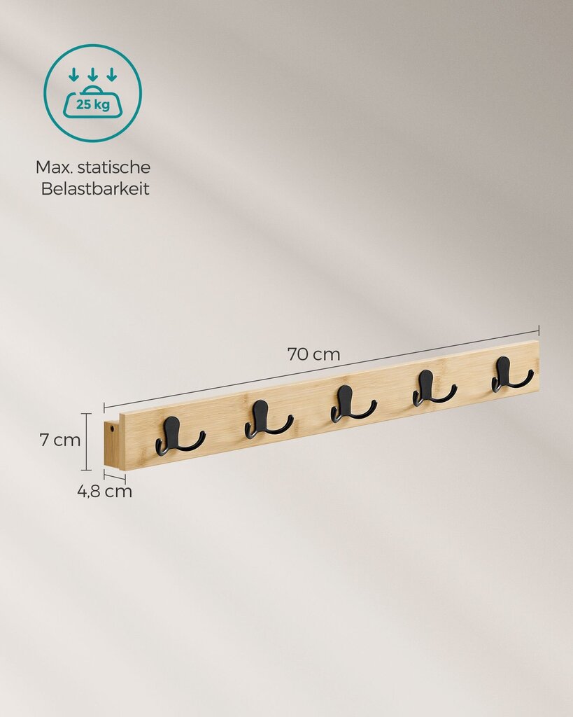 Vaateteline Songmics, 4,8 x 70 x 7 cm, beige hinta ja tiedot | Naulakot | hobbyhall.fi