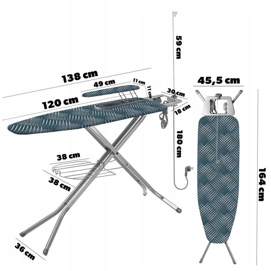 Silityslauta 120x38 cm leveä yläosa, jossa pistorasia + pyyhe hyllyllä hinta ja tiedot | Silityslaudat | hobbyhall.fi