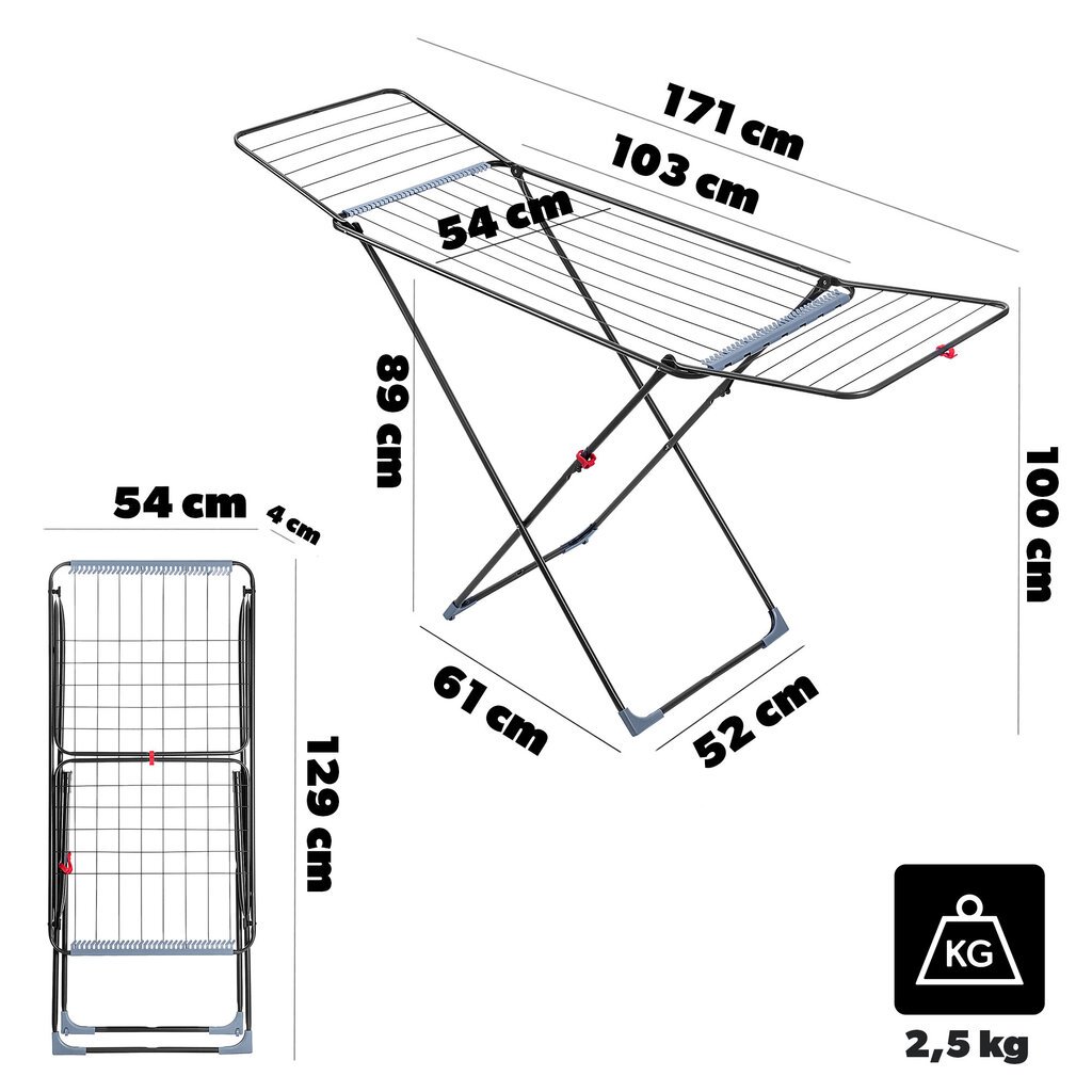 Pyykinkuivausteline, Seisova, Vakaa, 18 m, Vaatteille, Taitettava, Pyykinpesulle, Suuri hinta ja tiedot | Kuivaustelineet ja tarvikkeet | hobbyhall.fi
