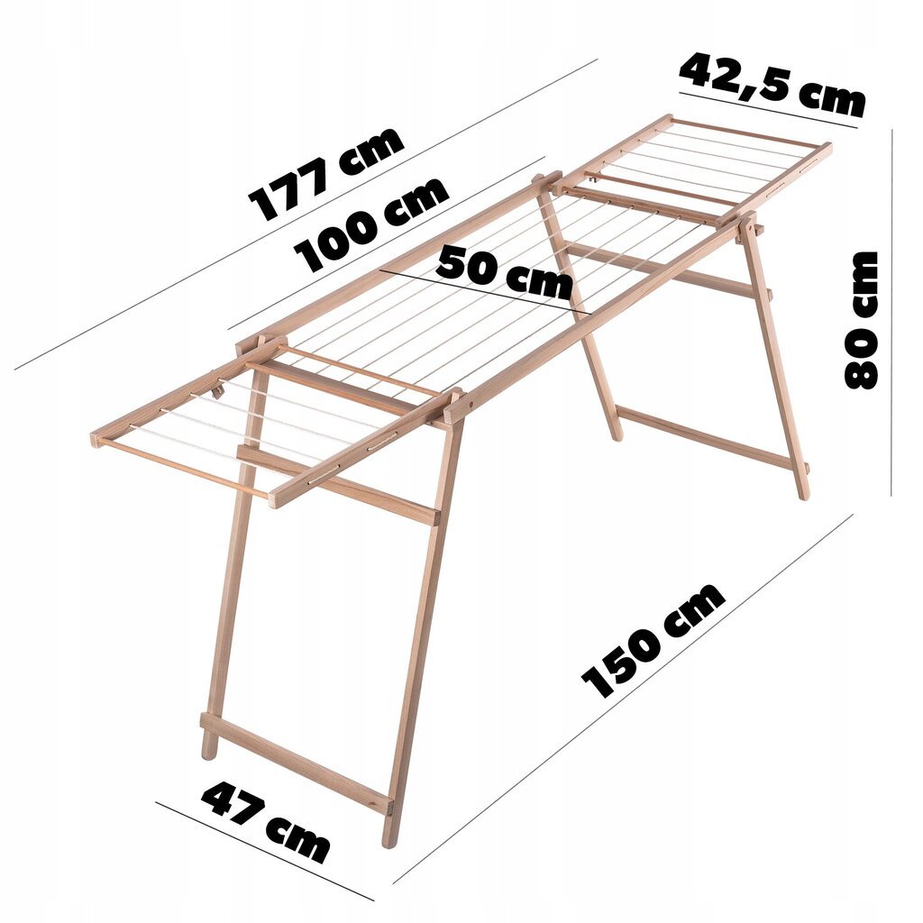 Puinen pyykkiteline, seisova, vakaa, kokoontaitettava, 177 cm hinta ja tiedot | Kuivaustelineet ja tarvikkeet | hobbyhall.fi