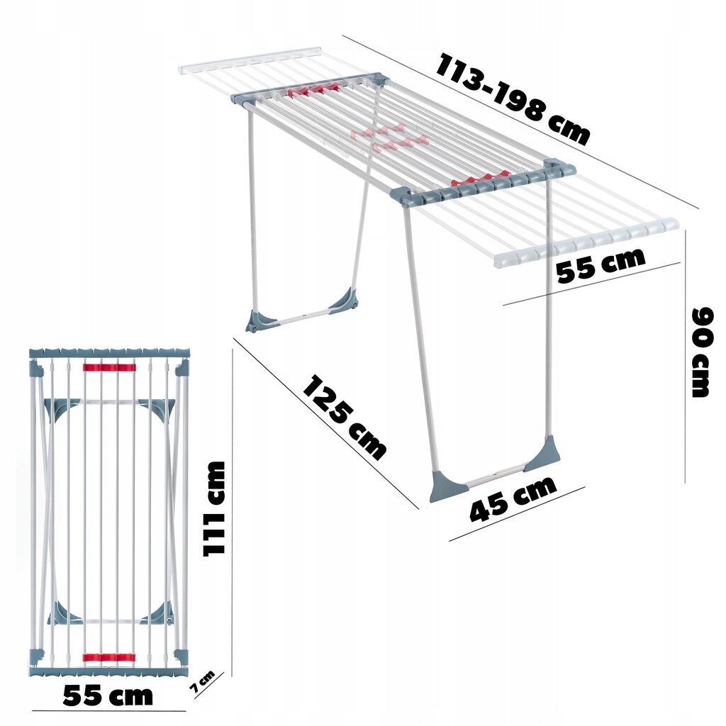 Teleskooppinen pyykinkuivausrumpu vaatteille Parveke Jatkettava 20M hinta ja tiedot | Kuivaustelineet ja tarvikkeet | hobbyhall.fi