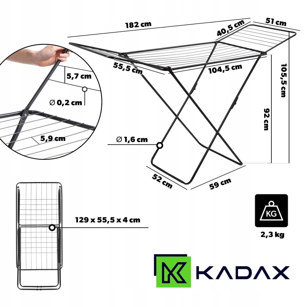 Pyykinkuivaaja Pysyvä vakaa 181 cm Vaatteet kokoontaitettava iso pyykki hinta ja tiedot | Kuivaustelineet ja tarvikkeet | hobbyhall.fi