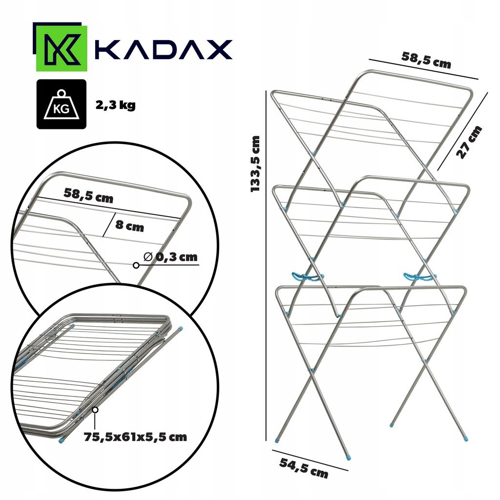 Parveke Pysty Pyykinkuivain 20m Vaatteille Alusvaatteille 3 tasoa hinta ja tiedot | Kuivaustelineet ja tarvikkeet | hobbyhall.fi