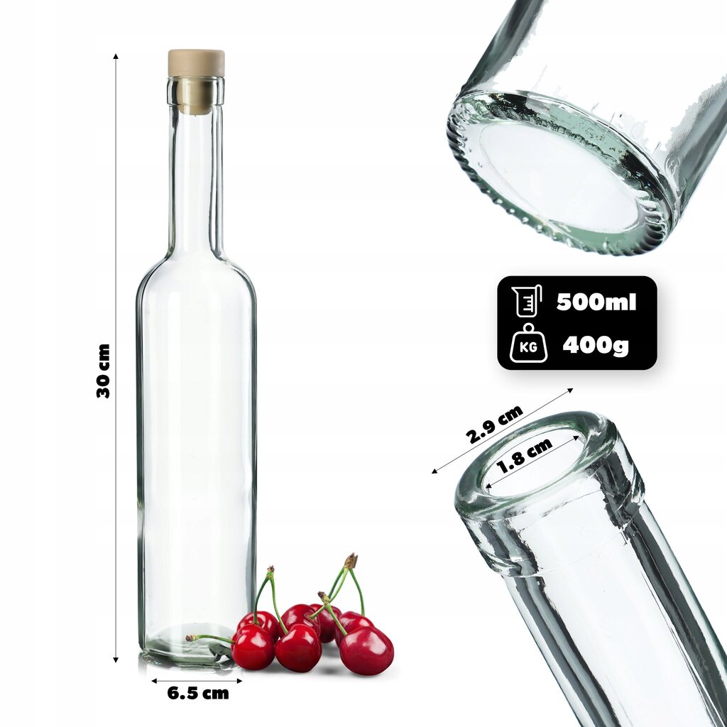 8x Pullo 500ml Tinktuurat Viinikorkki Fi 19.5 hinta ja tiedot | Keittiövälineet | hobbyhall.fi