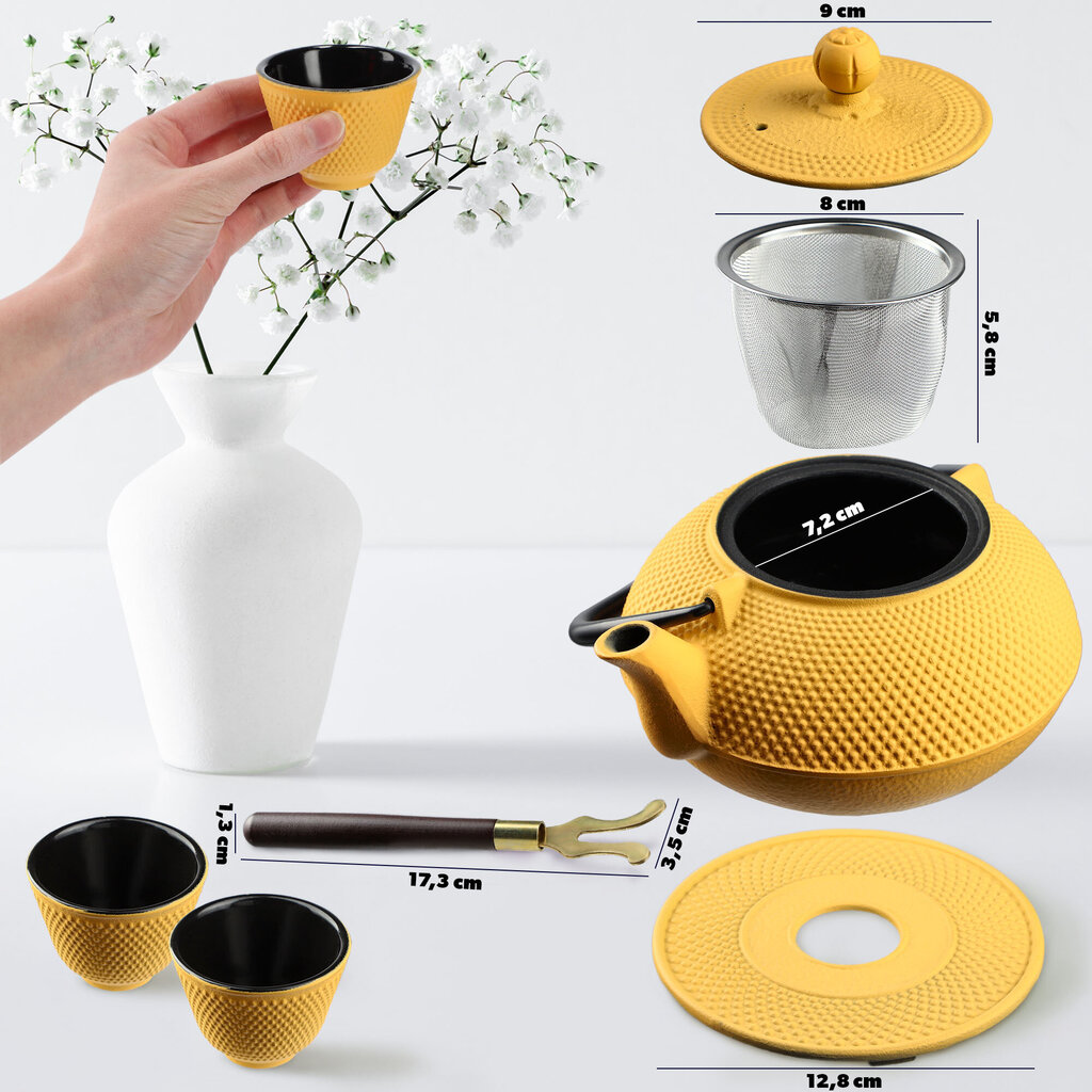 Herb Tea Infuser valurautainen teekannu 850 ml kannu + 2 keltaista kuppia hinta ja tiedot | Kahvipannut ja teekannut | hobbyhall.fi