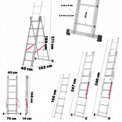 Alumiiniset monitoimitikkaat 3x6 askelmaa 150kg kallistuva hinta ja tiedot | Tikkaat | hobbyhall.fi