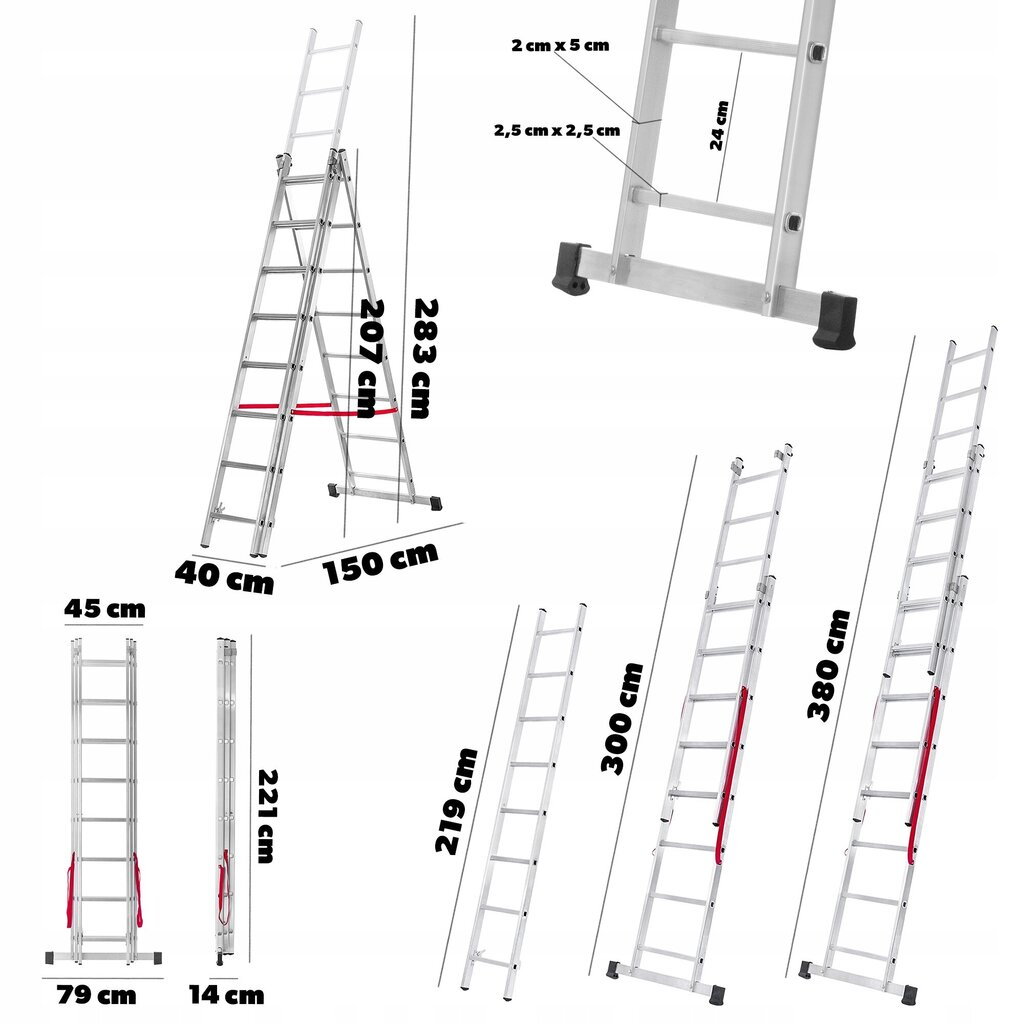 Alumiiniset monitoimitikkaat 3x8 askelmaa 150 kg kallistuva hinta ja tiedot | Tikkaat | hobbyhall.fi