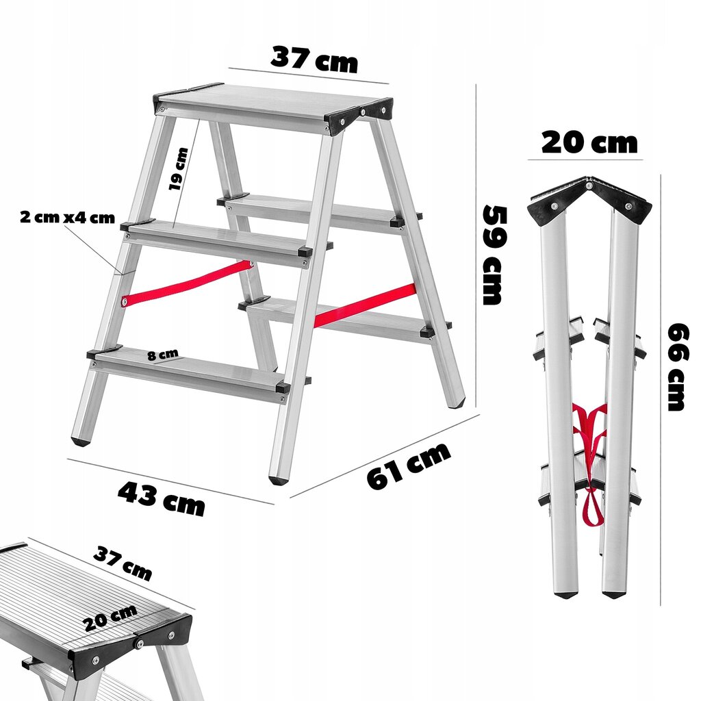 Tikkaat Kotitalouden tikkaat 2x3 askelmaa, kaksipuoliset 125 kg askelmat vahvat hinta ja tiedot | Tikkaat | hobbyhall.fi