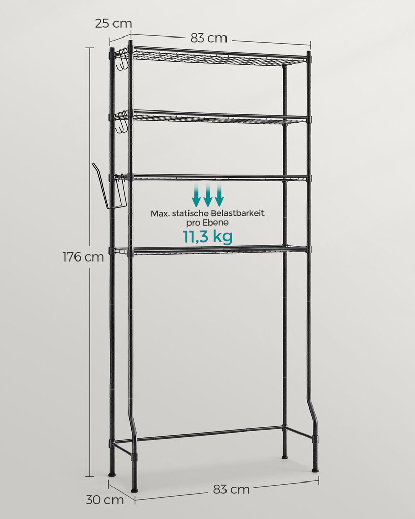 Hylly Songmics, 30x83x176cm, musta hinta ja tiedot | Kylpyhuonekaapit | hobbyhall.fi