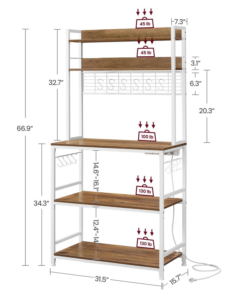 Keittiön hylly Songmics, 40x80x170 cm, valkoinen hinta ja tiedot | Työtasot | hobbyhall.fi