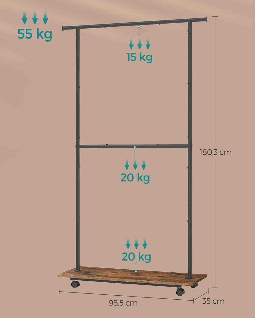 Vaateteline Songmics, 35x98,5x180,3 cm, ruskea hinta ja tiedot | Naulakot | hobbyhall.fi