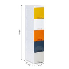 Kaappi, 5 ulosvedettävää laatikkoa, pyörillä, Modern Home, 83cm x 32cm x 18 cm, valkoinen ja kirkkaat värit hinta ja tiedot | Lasten huonekalusarjat | hobbyhall.fi