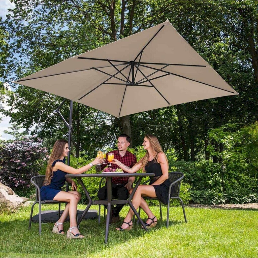 Nelikulmainen puutarhasateenvarjo, Uniprodo UNI_UMBRELLA_SQ250DG_N1, 250 cm. x 250 cm., kerma hinta ja tiedot | Aurinkovarjot ja markiisit | hobbyhall.fi