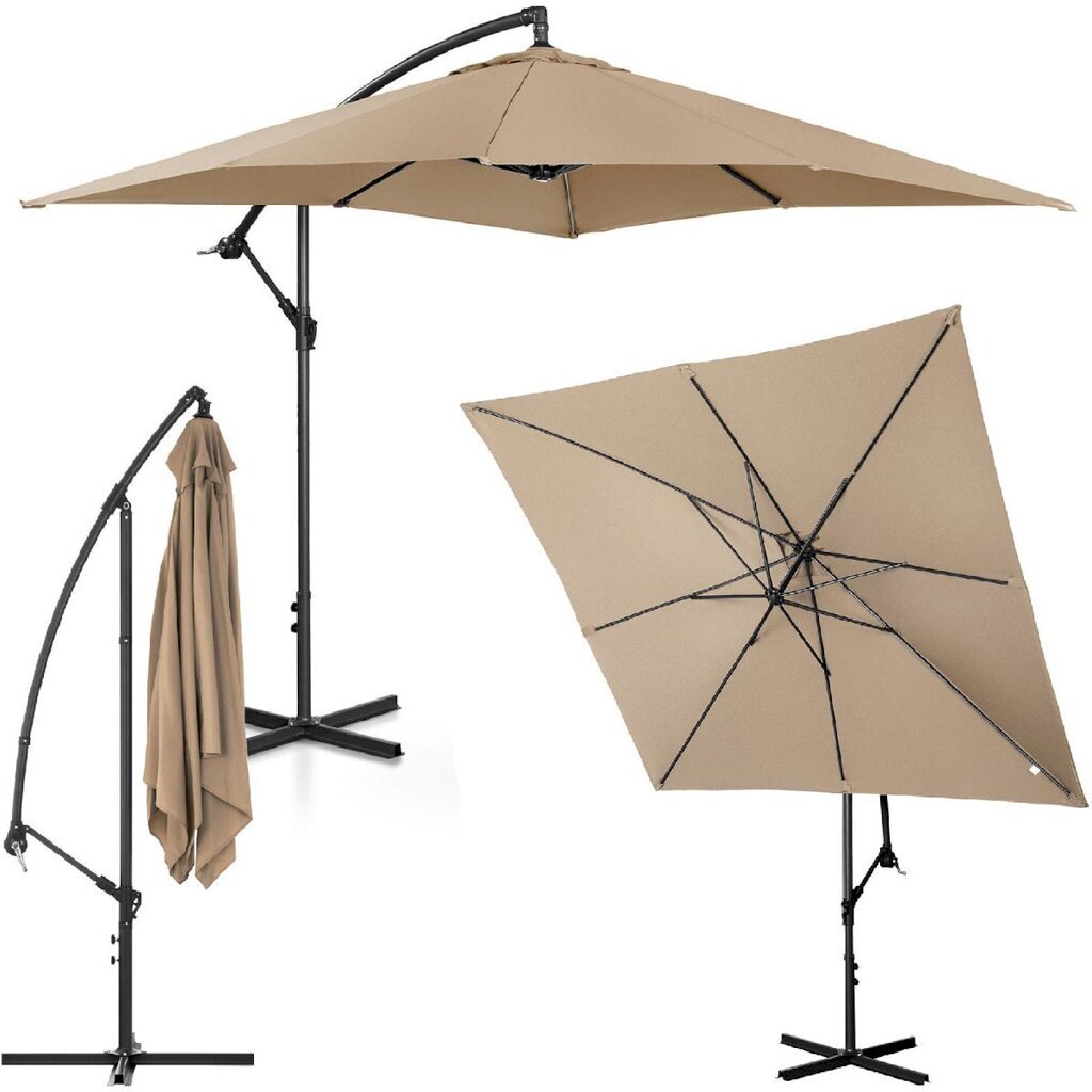 Nelikulmainen puutarhasateenvarjo, Uniprodo UNI_UMBRELLA_SQ250DG_N1, 250 cm. x 250 cm., harmaanruskea hinta ja tiedot | Aurinkovarjot ja markiisit | hobbyhall.fi