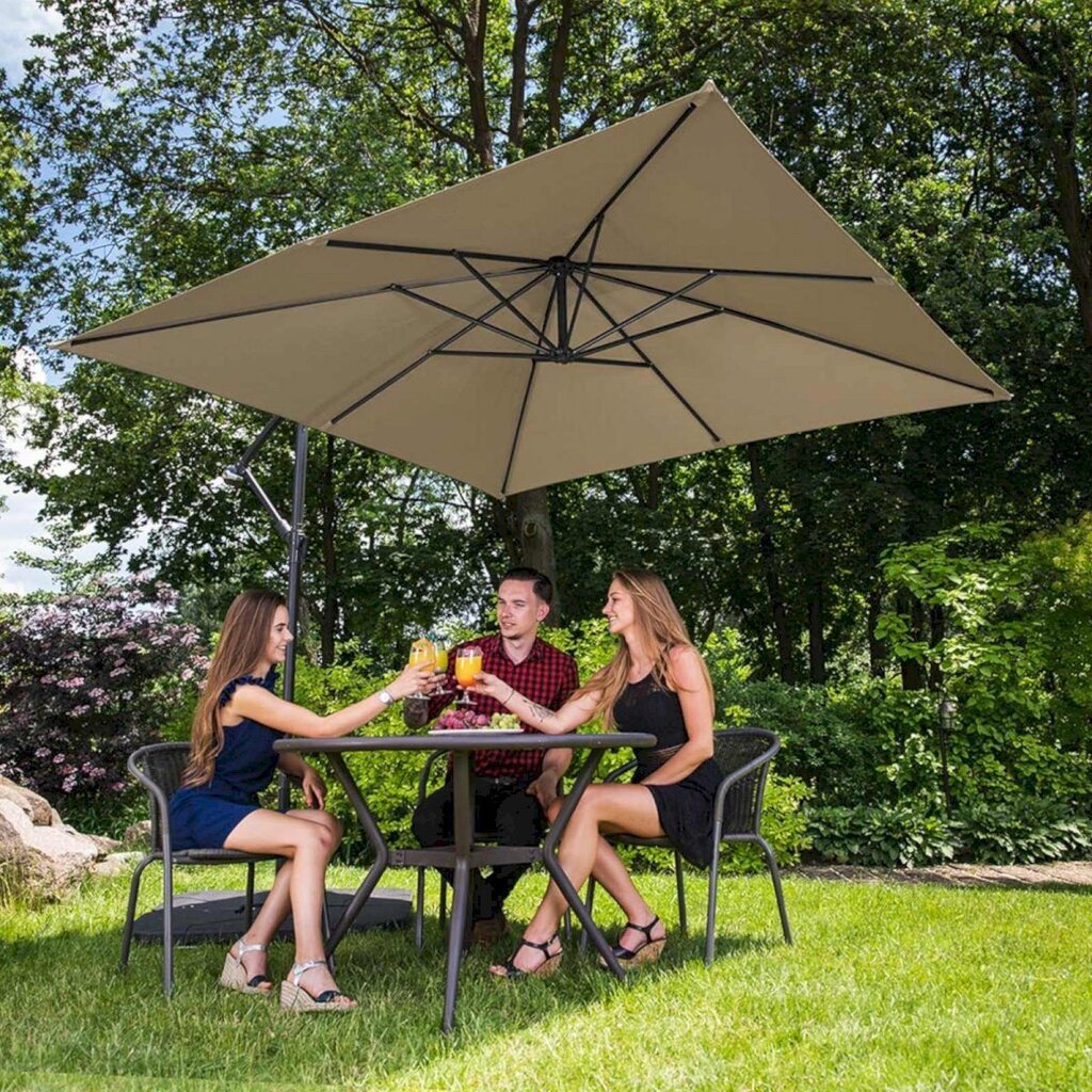 Nelikulmainen puutarhasateenvarjo, Uniprodo UNI_UMBRELLA_SQ250DG_N1, 250 cm. x 250 cm., harmaanruskea hinta ja tiedot | Aurinkovarjot ja markiisit | hobbyhall.fi