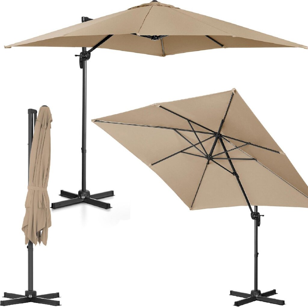 Nelikulmainen puutarhasateenvarjo, Uniprodo UNI_UMBRELLA_SQ250CR_N1, 250 cm. x 250 cm., harmaanruskea hinta ja tiedot | Aurinkovarjot ja markiisit | hobbyhall.fi