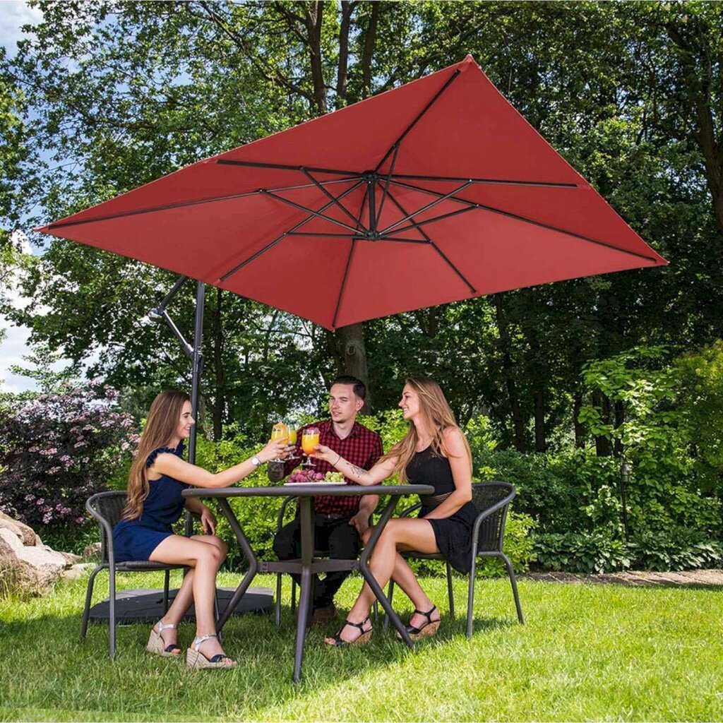 Nelikulmainen puutarhasateenvarjo, Uniprodo UNI_UMBRELLA_SQ250CR_N1, 250 cm. x 250 cm., viininpunainen hinta ja tiedot | Aurinkovarjot ja markiisit | hobbyhall.fi