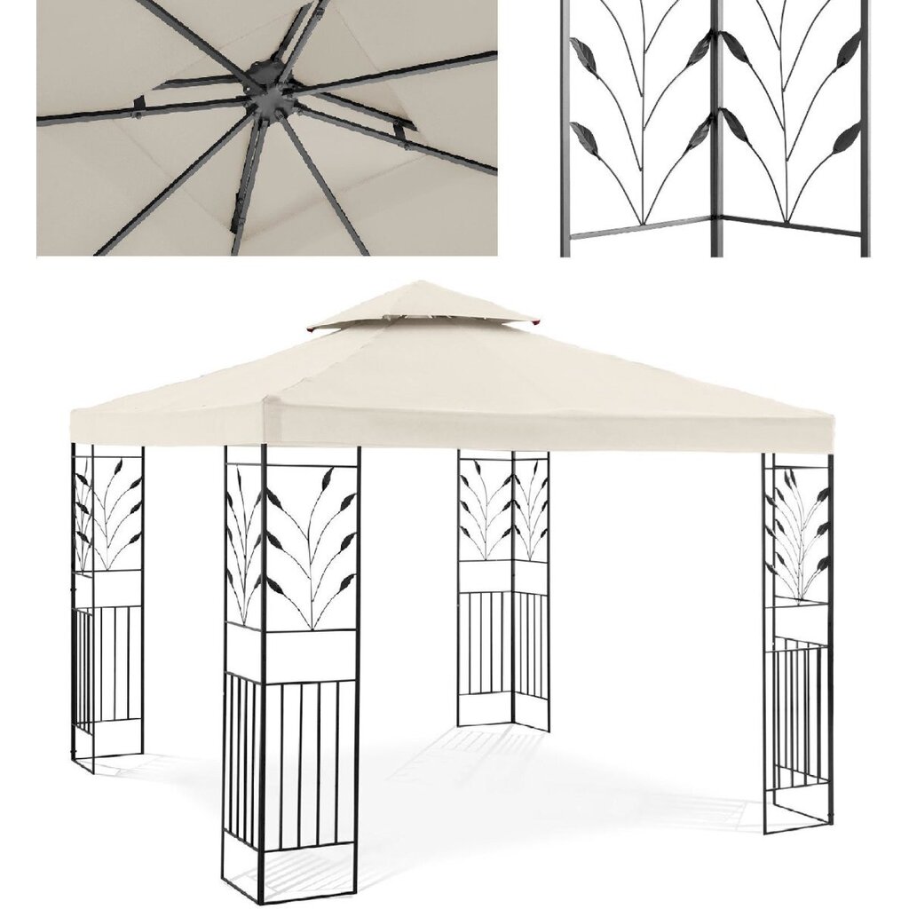 Puutarha huvimaja, jossa on kokoontaitettava katos ja koriste, Uniprodo UNI_PERGOLA_3X3T_U1, 3 m. x 3 m. x 2,6 m., vaalea kermanvärinen hinta ja tiedot | Puutarhapaviljongit | hobbyhall.fi